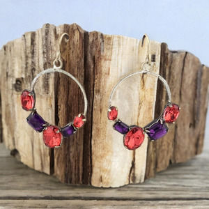 4/$15 Red & Purple Gemstone Hoop Earrings